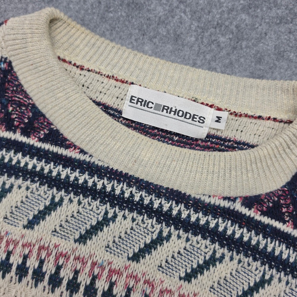 Eric Rhodes Mens Multicolor Geometric Fair Isle Knit Crewneck Sweater Medium